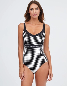 Portofino Underwired Swimsuit - Black and White tummy control swimwear women, slimming swimsuits
