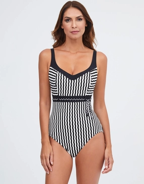 Portofino Underwired Swimsuit - Black and White plus size swimwear women, curvy womens swimsuits