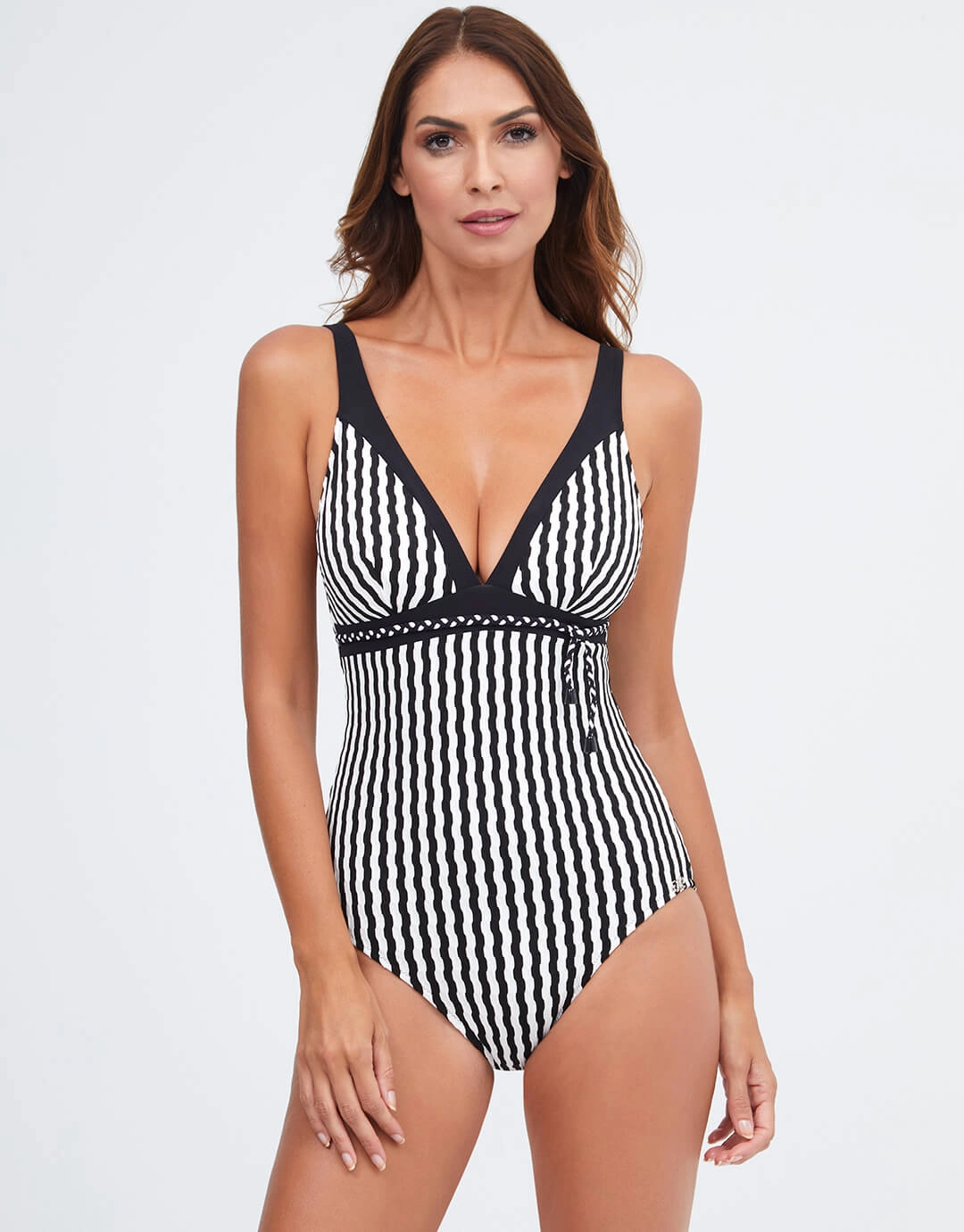 Portofino V Neck Swimsuit - Black and White padded swimwear for women, padded bikini tops