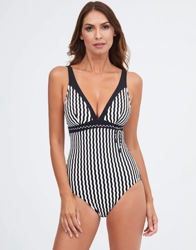 Portofino V Neck Swimsuit - Black and White padded swimwear for women, padded bikini tops