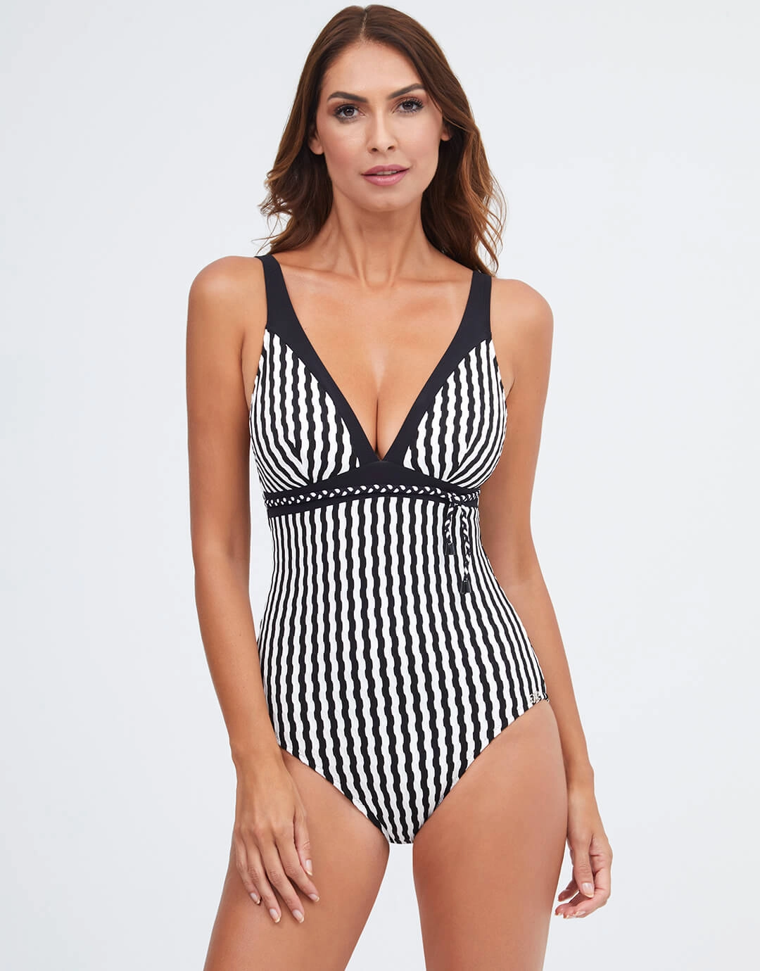 Portofino V Neck Swimsuit - Black and White plus size swimwear women, curvy womens swimsuits