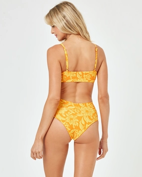 Printed High Tide Bikini Bottom - Golden Hour Blooms ruched bikini bottoms, hipster swimwear bottoms