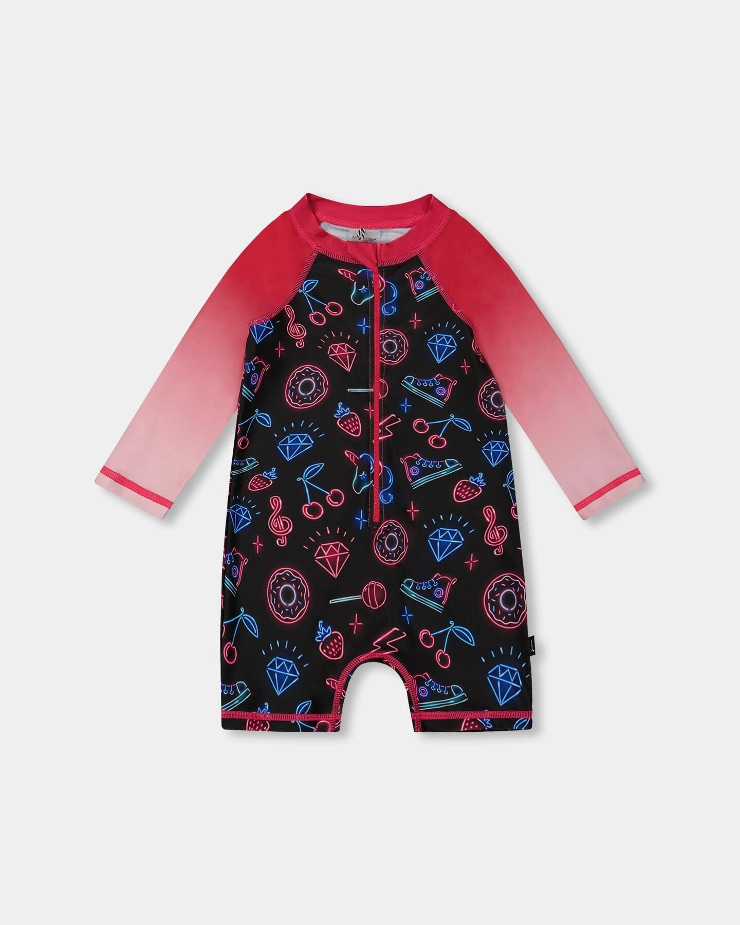 Printed Long Sleeve One-Piece Rashguard Black And Blue And Pink Items cute swimsuits for teen girls, modest teen swimwear