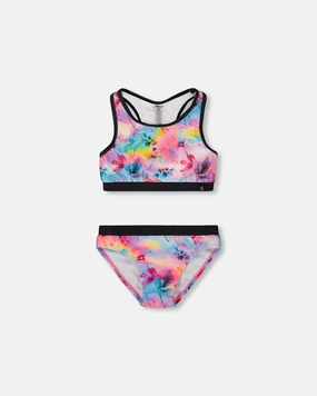 Printed Two-Piece Racerback Swimsuit Butterflies On Multicolored And Black Background cute swimsuits for teen girls, modest teen swimwear