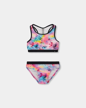 Printed Two-Piece Racerback Swimsuit Butterflies On Multicolored And Black Background cute swimsuits for teen girls, modest teen swimwear