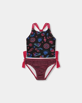 Printed Two-Piece Swimsuit Black And Blue And Pink Items cute swimsuits for teen girls, modest teen swimwear