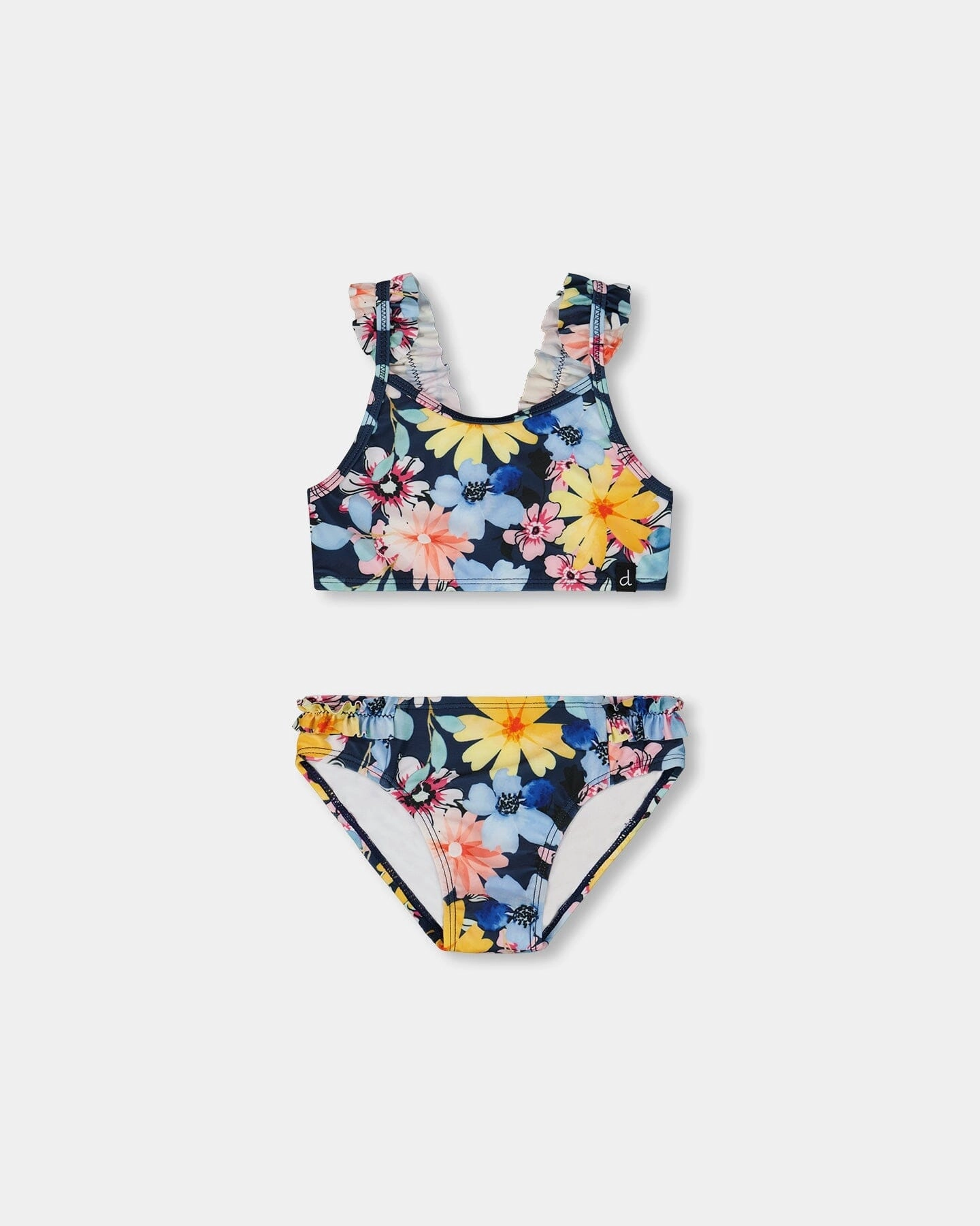 Printed Two-Piece Swimsuit Navy And Yellow And Pink Flowers cute swimsuits for teen girls, modest teen swimwear