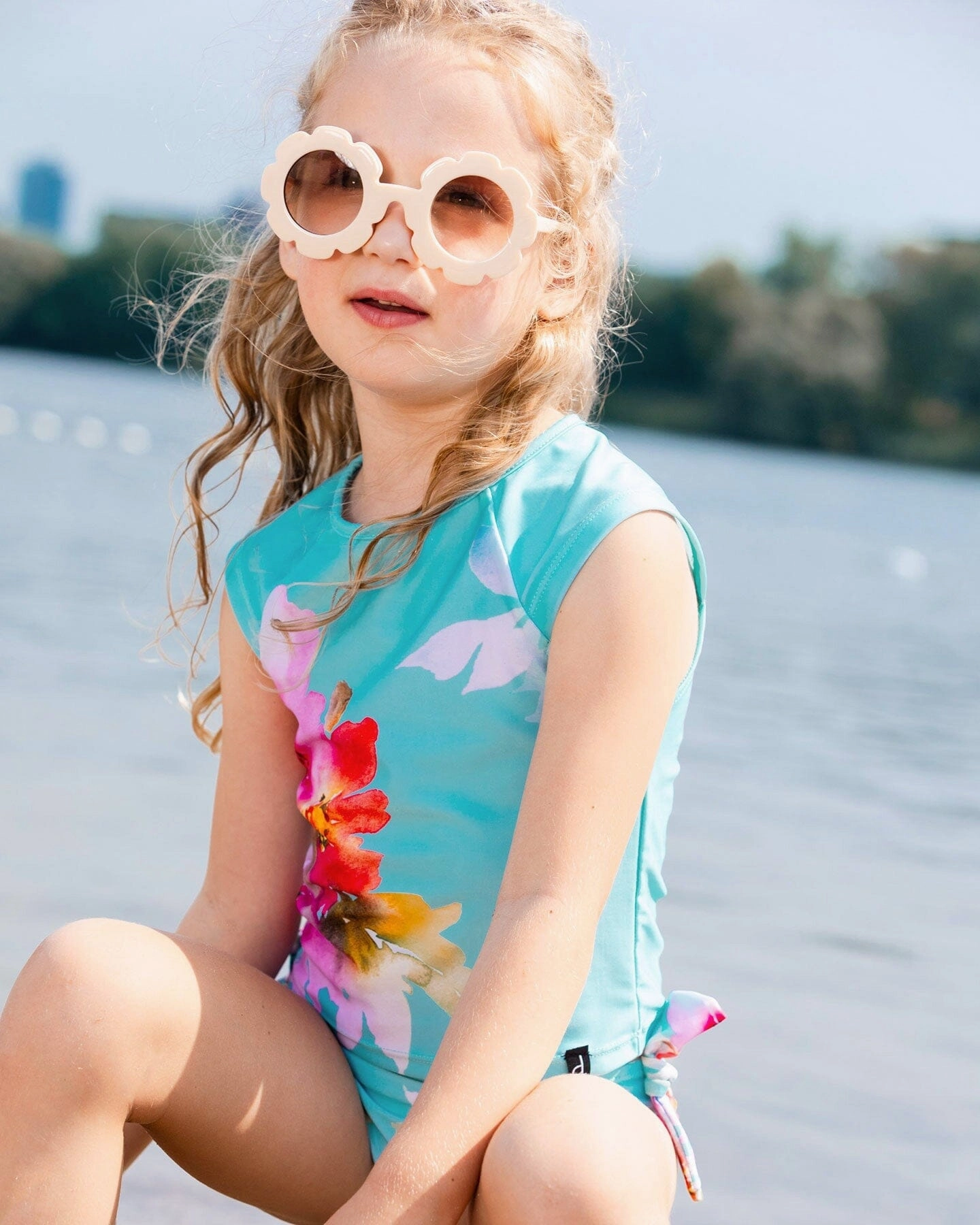 Printed Two-Piece Swimsuit Turquoise And Pink Flowers