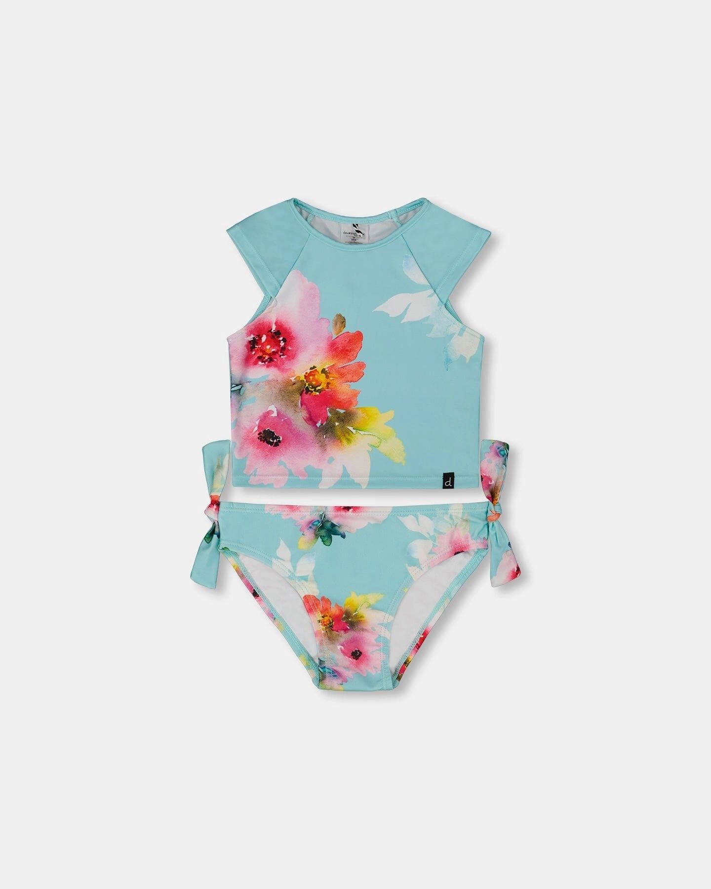Printed Two-Piece Swimsuit Turquoise And Pink Flowers cute swimsuits for teen girls, modest teen swimwear