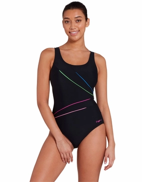 Prism Geo Adjustable Macmaster Scoopback Swimsuit - Black minimalistic swimsuits women, sleek swimwear styles