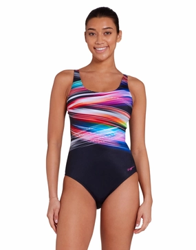 Prism Geo Adjustable Scoopback Swimsuit - Black/Multi minimalistic swimsuits women, sleek swimwear styles