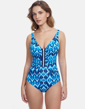 Profile Ocean Blue V Neck Swimsuit - Blue plus size swimwear women, curvy womens swimsuits