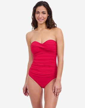 Profile Tutti Frutti Bandeau Swimsuit - Rose Red tummy control swimwear women, slimming swimsuits