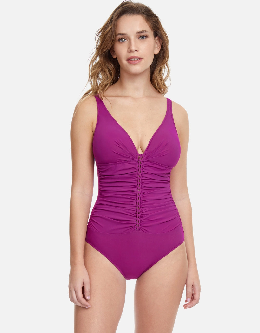 Profile Tutti Frutti D Cup V Neck Swimsuit - Warm Violet tummy control swimwear women, slimming swimsuits