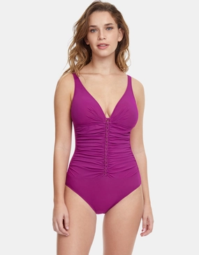 Profile Tutti Frutti D Cup V Neck Swimsuit - Warm Violet tummy control swimwear women, slimming swimsuits