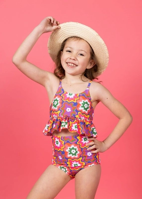 Psychedelic Flower | Mini High-Waisted Bottom cute girls swimsuits, stylish swimwear for girls