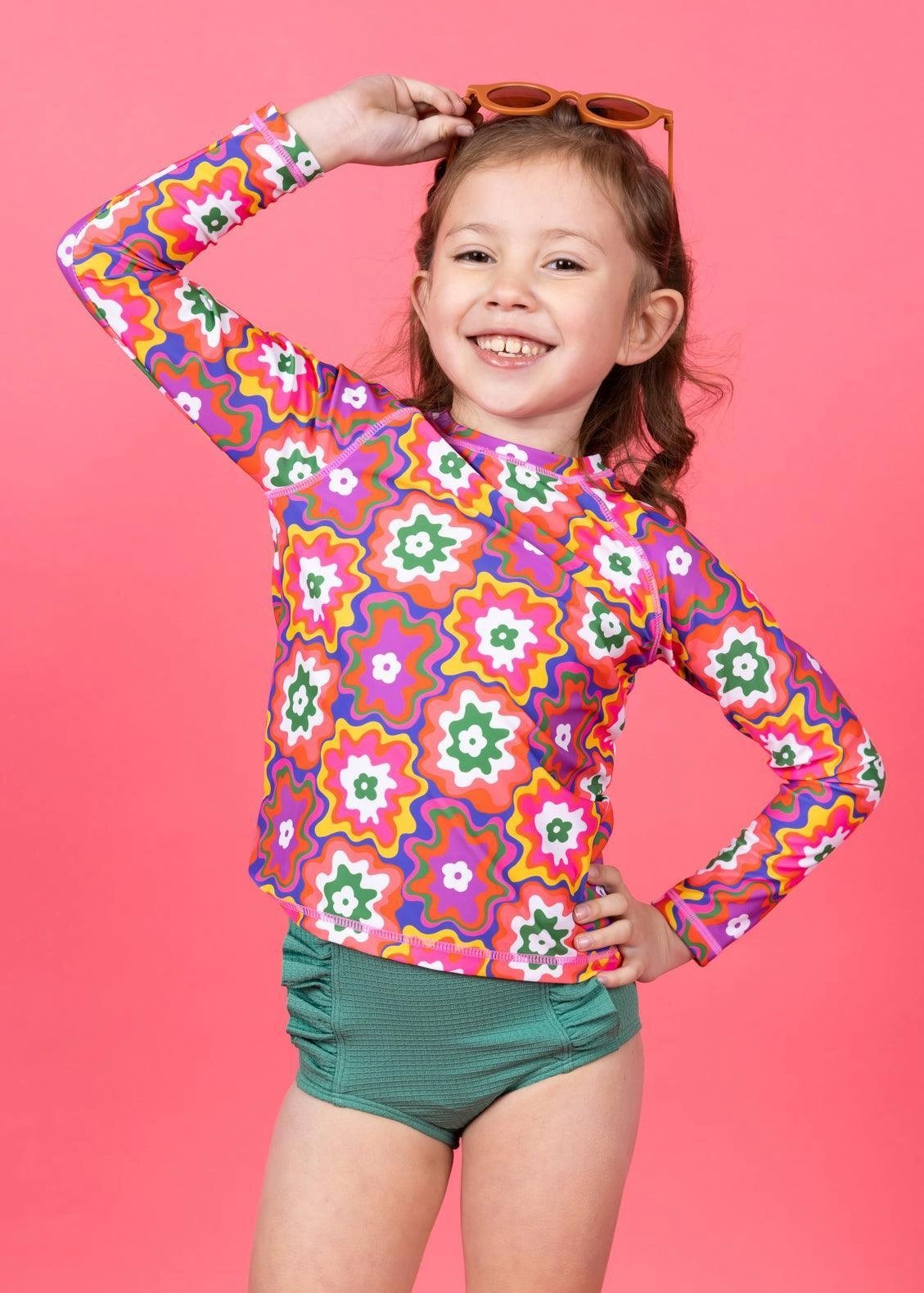 Psychedelic Flower | Mini Rashguard Top (Unisex) boys summer swimwear, boys rash guard swim sets