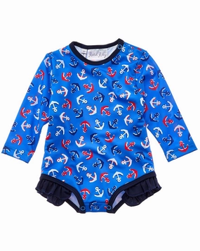 Rachel Riley Anchor Frill Rash Guard cute swimsuits for teen girls, modest teen swimwear