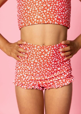 Red Ditsy Floral | Mini All Ruffled Up Bottoms cute girls swimsuits, stylish swimwear for girls