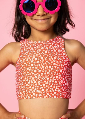 Red Ditsy Floral | Mini Racer Back Top cute girls swimsuits, stylish swimwear for girls
