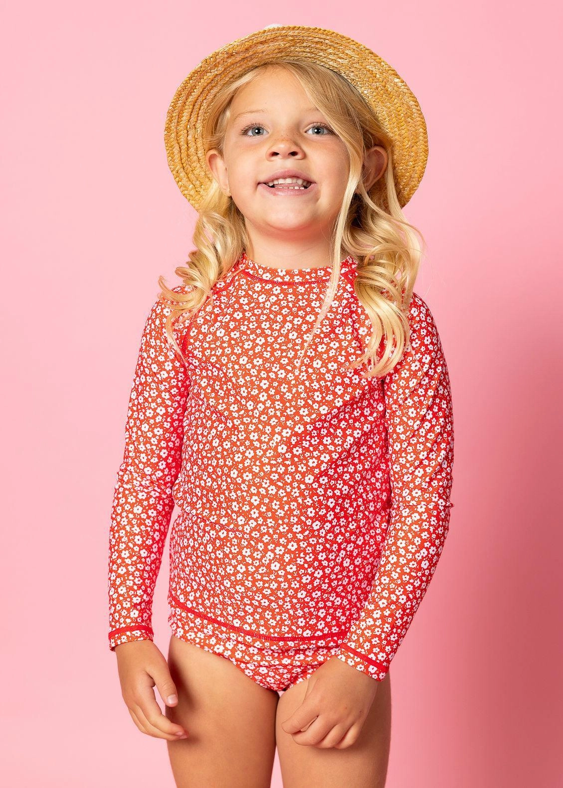 Red Ditsy Floral | Mini Rashguard Top (Unisex)