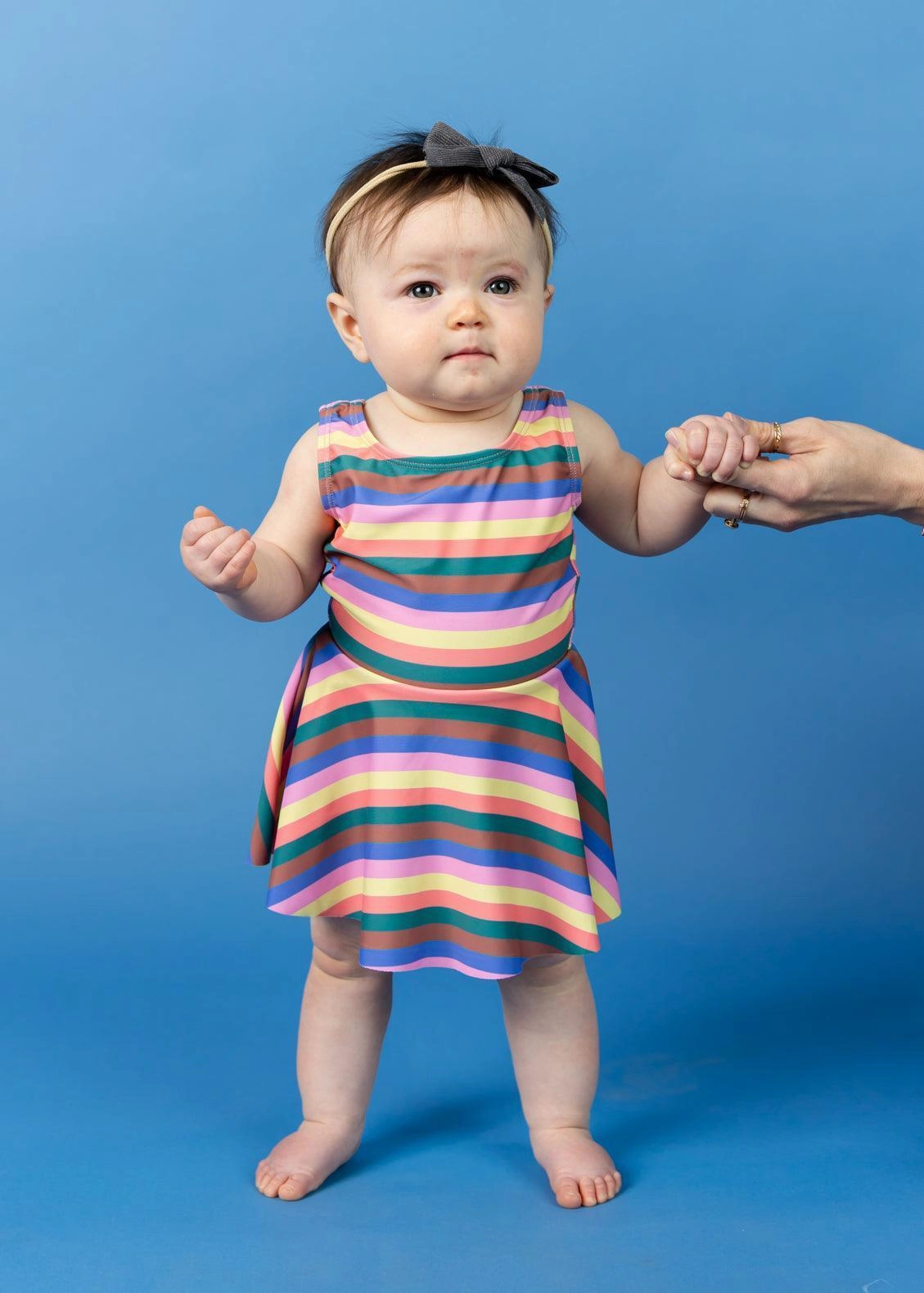 Retro Stripe | Baby Skirted One-Piece cute girls swimsuits, stylish swimwear for girls