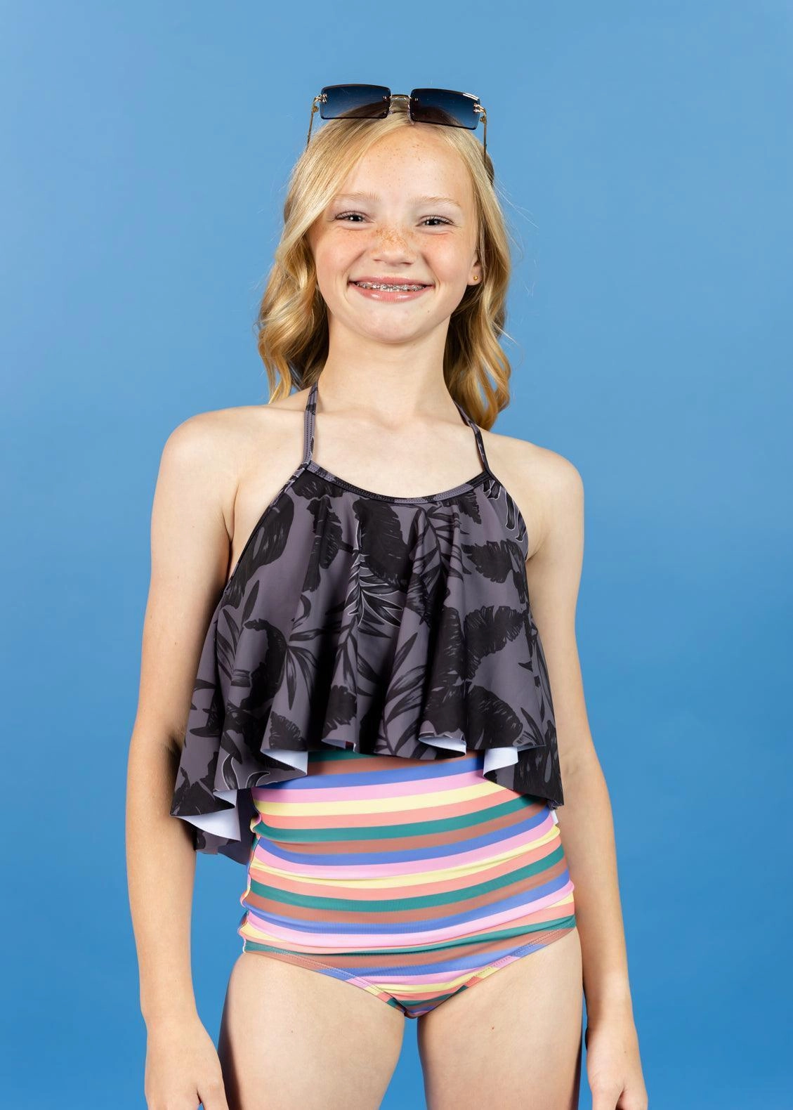 Retro Stripe | Youth High-Waisted Bottoms cute girls swimsuits, stylish swimwear for girls