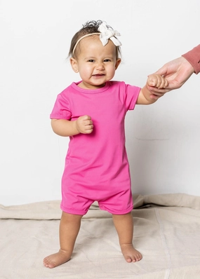 Ribbed Azalea Pink | Baby Shorties Rashguard (Unisex) cute girls swimsuits, stylish swimwear for girls