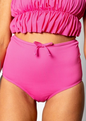 Ribbed Azalea Pink | Bow Bottoms elastic waistband swim bottoms, mix-and-match bikini bottoms