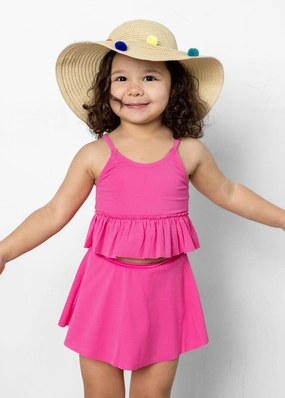 Ribbed Azalea Pink | Mini Peplum Top cute girls swimsuits, stylish swimwear for girls