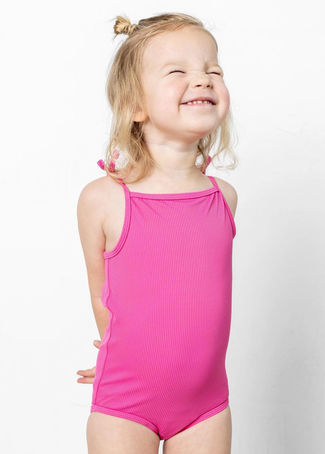 Ribbed Azalea Pink | Mini Simply One-Piece cute girls swimsuits, stylish swimwear for girls