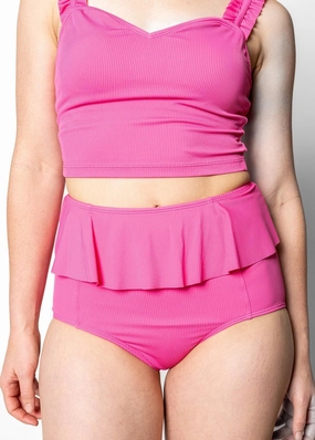 Ribbed Azalea Pink | Peplum Bottoms elastic waistband swim bottoms, mix-and-match bikini bottoms