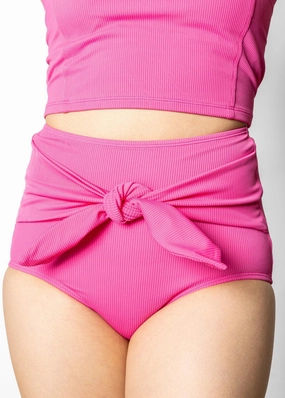 Ribbed Azalea Pink | Tie-Up-Front Bottoms elastic waistband swim bottoms, mix-and-match bikini bottoms