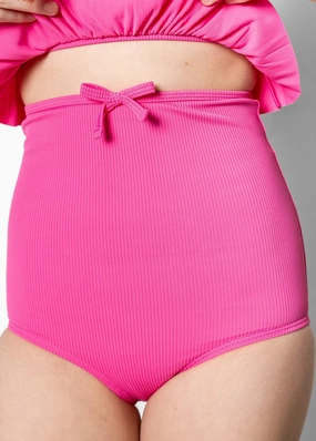 Ribbed Azalea Pink | Youth Bow Bottoms cute girls swimsuits, stylish swimwear for girls