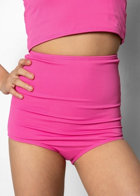 Ribbed Azalea Pink | Youth High-Waisted Bottoms cute girls swimsuits, stylish swimwear for girls