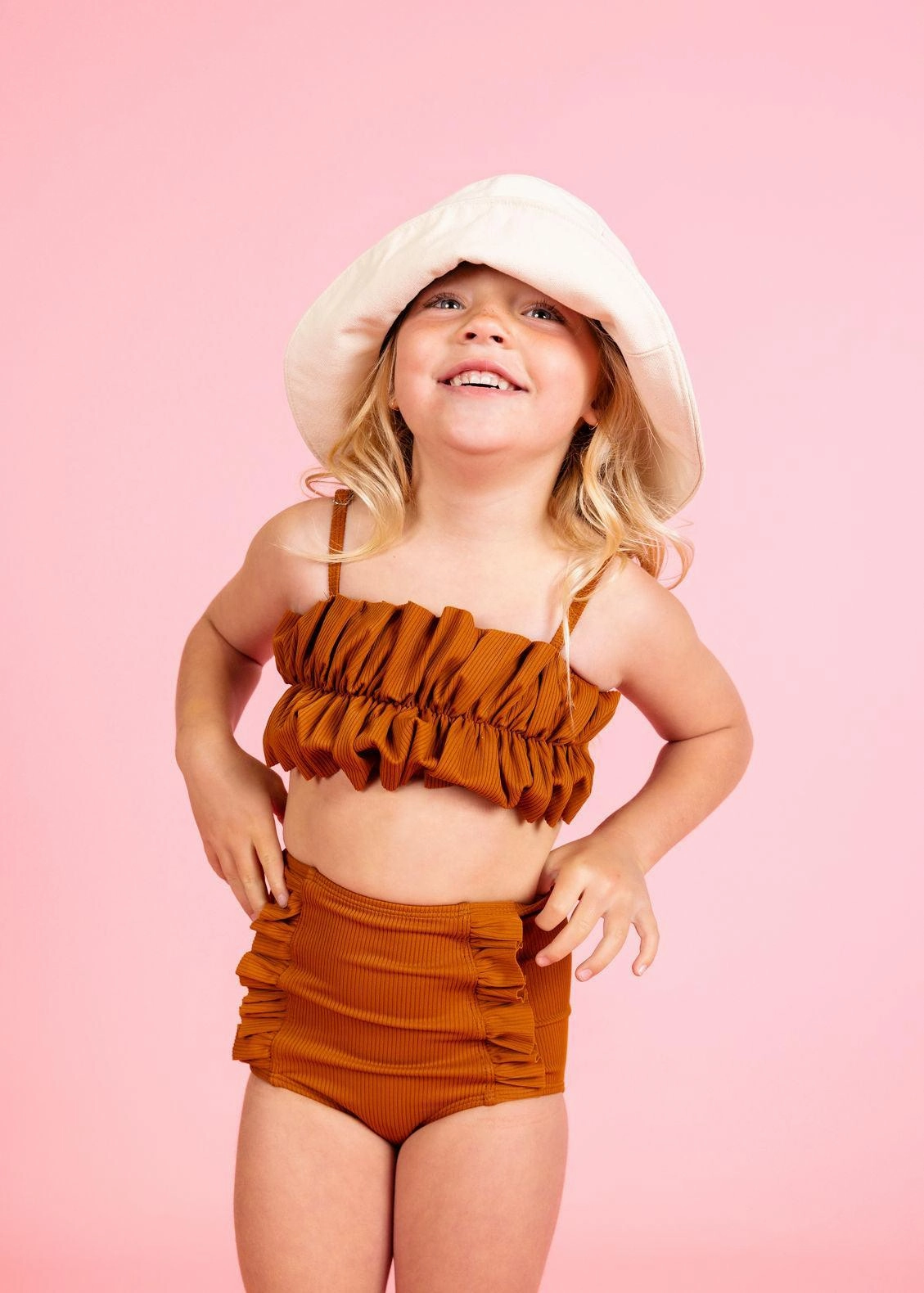 Ribbed Caramel | Mini Down in Front Ruffle Bottoms