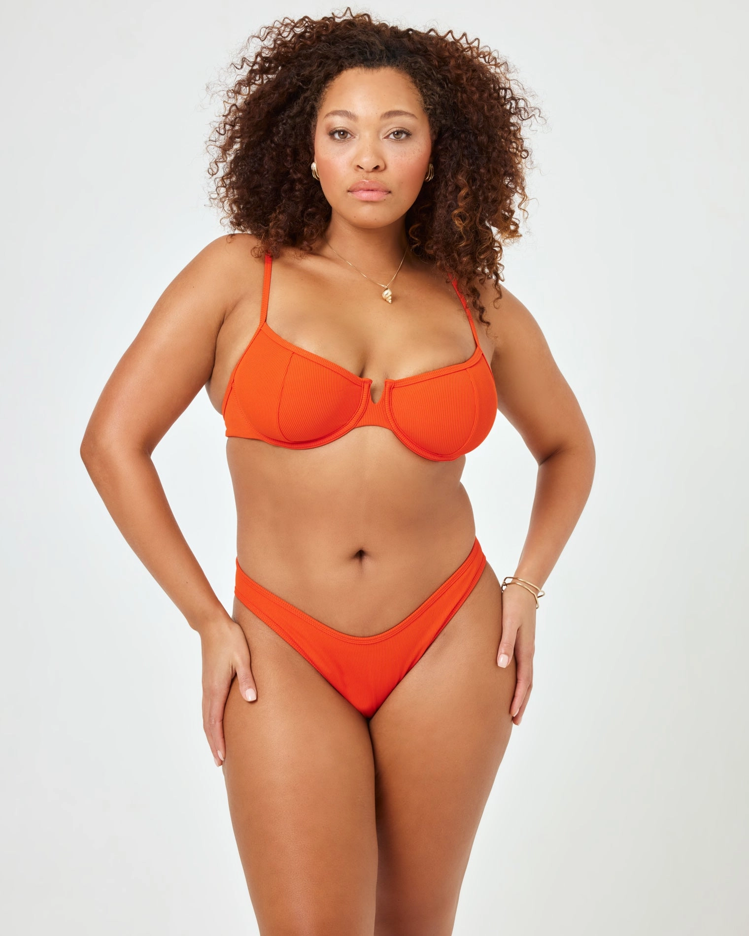 Ribbed Dominic Bikini Bottom - Pimento
