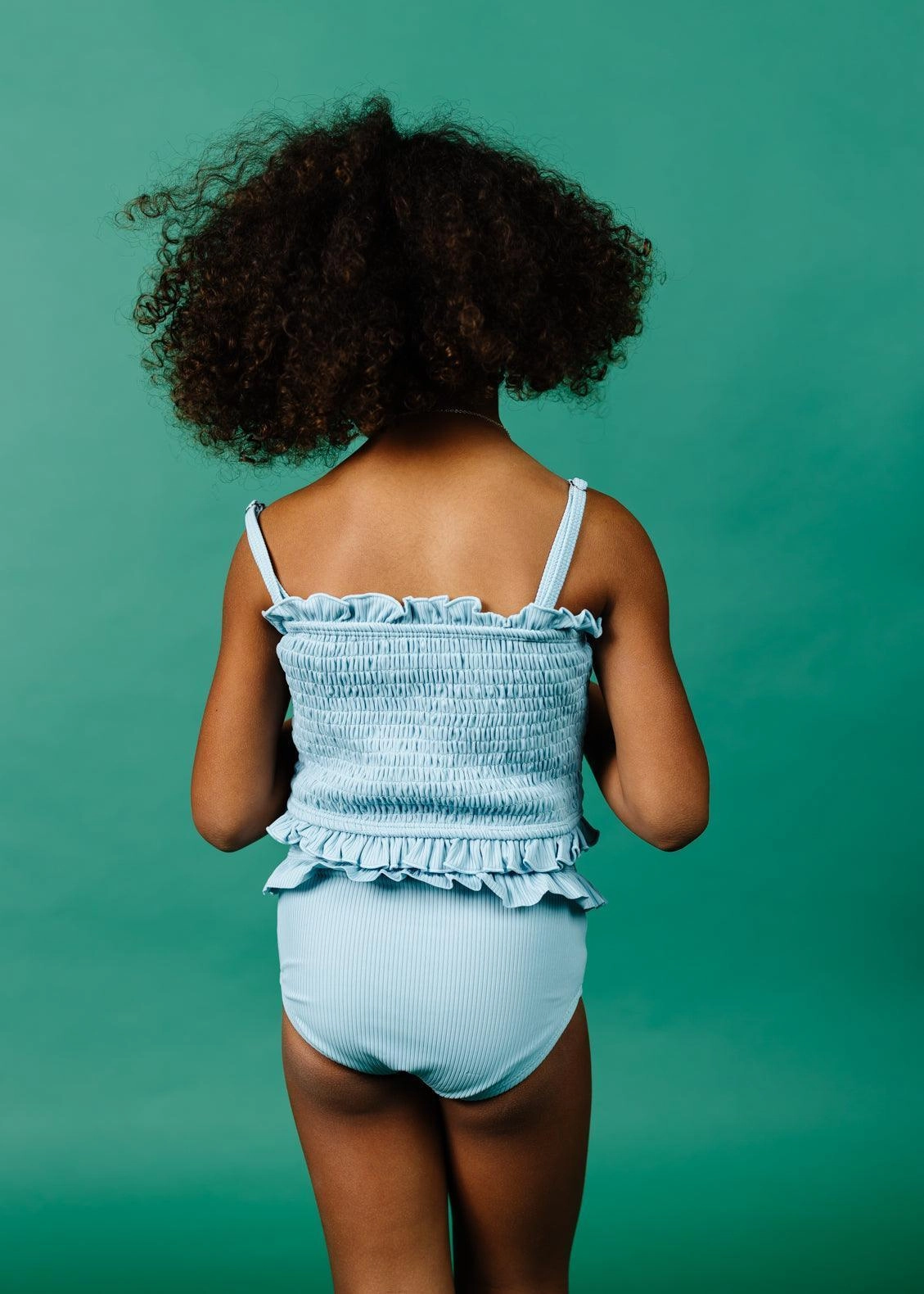Ribbed Dusty Light Blue | Mini Mid-Ruffle Bottoms