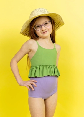 Ribbed Dusty Purple | Mini High-Waisted Bottoms cute girls swimsuits, stylish swimwear for girls
