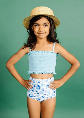 Ribbed Fresh Blue | Mini Bandeau Top cute girls swimsuits, stylish swimwear for girls