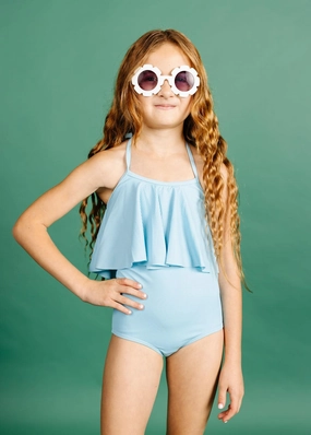 Ribbed Fresh Blue | Mini High-Waisted Bottoms cute girls swimsuits, stylish swimwear for girls