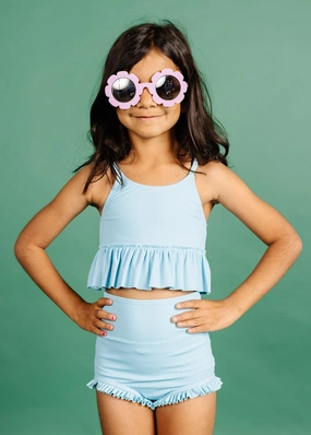 Ribbed Fresh Blue | Mini Peplum Top cute girls swimsuits, stylish swimwear for girls
