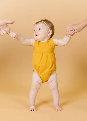 Ribbed Golden | Baby Romper One-Piece cute girls swimsuits, stylish swimwear for girls
