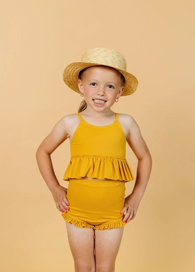 Ribbed Golden | Mini All Ruffled Up Bottoms cute girls swimsuits, stylish swimwear for girls