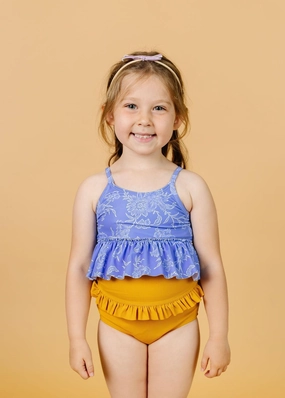 Ribbed Golden | Mini Mid-Ruffle Bottoms cute girls swimsuits, stylish swimwear for girls