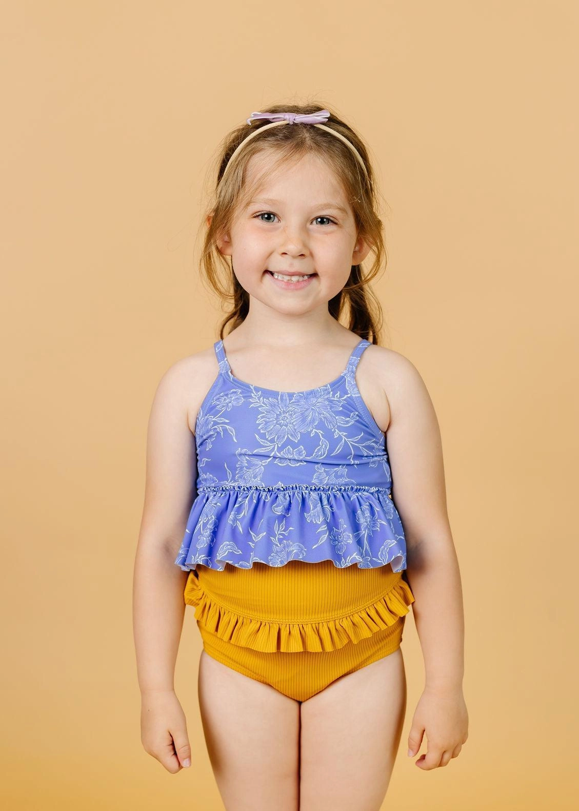 Ribbed Golden | Mini Mid-Ruffle Bottoms cute girls swimsuits, stylish swimwear for girls