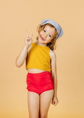 Ribbed Golden | Mini Racer Back Top cute girls swimsuits, stylish swimwear for girls