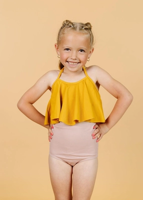 Ribbed Golden | Mini Swing Top cute girls swimsuits, stylish swimwear for girls