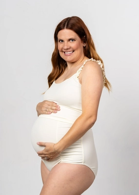 Ribbed Ivory | Maternity Bottoms elastic waistband swim bottoms, mix-and-match bikini bottoms
