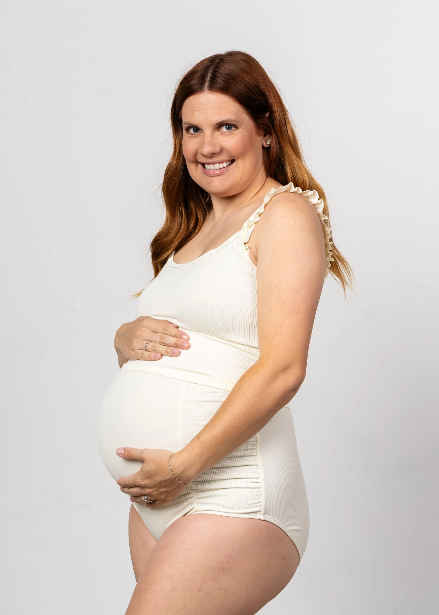 Ribbed Ivory | Maternity Bottoms elastic waistband swim bottoms, mix-and-match bikini bottoms